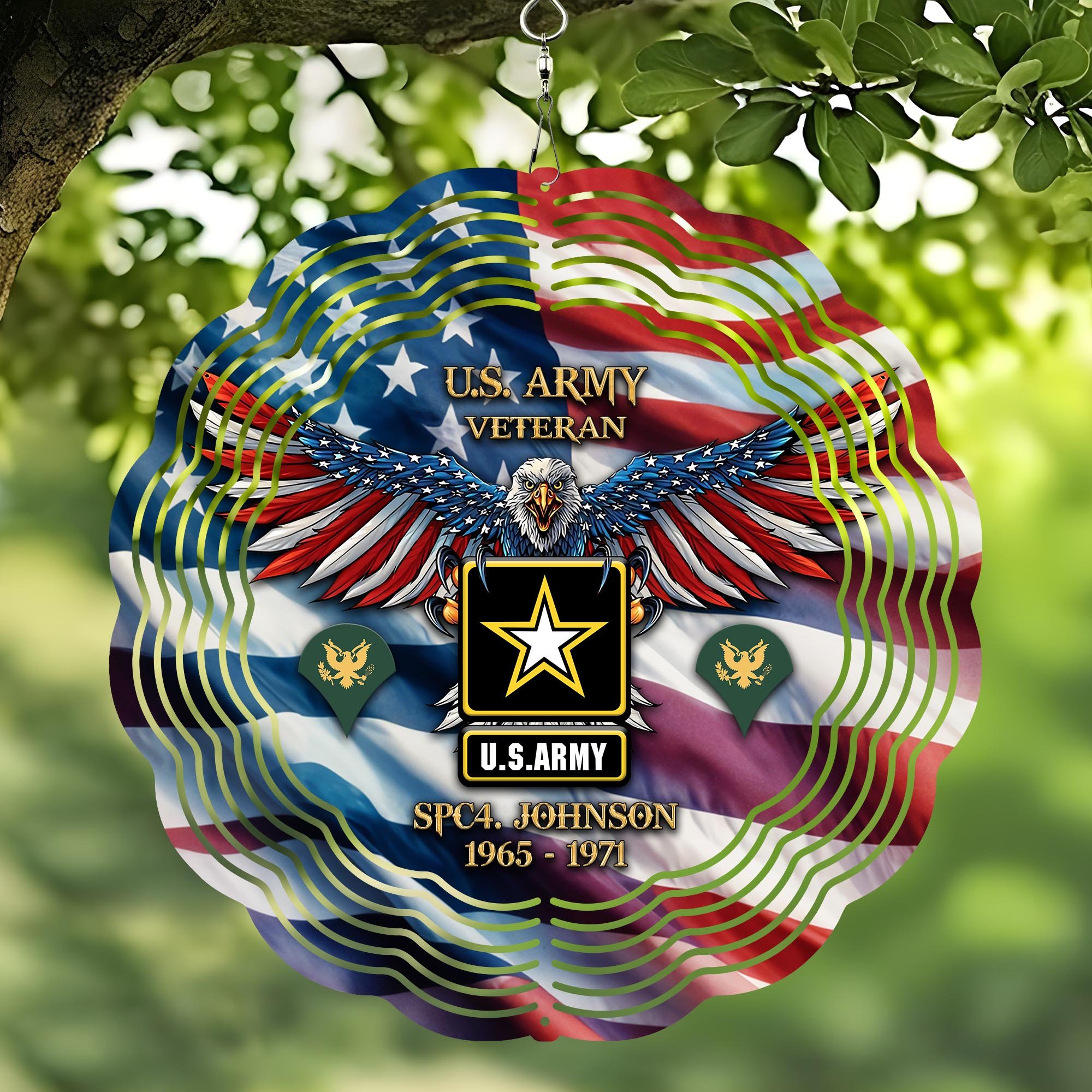 U.S. Army Wind Spinner Custom Your Name, Year And Rank, US Military Wind Spinner, US Military Gifts ETRG-59601